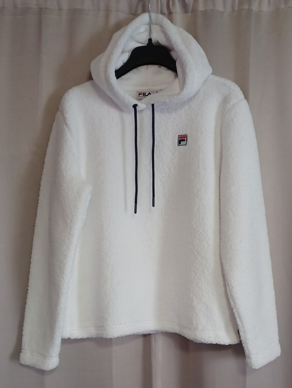 FILA Women's Josephine Sherpa Crop Hoodie Size Large White New Teddy Cozy